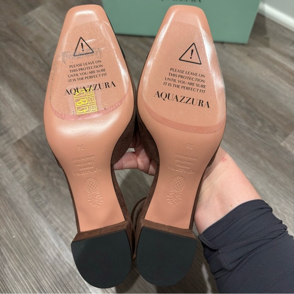 Aquazzura French Flirt Pump 35mm Espresso Suede Black Leather Cap Toe - Picture 12 of 16